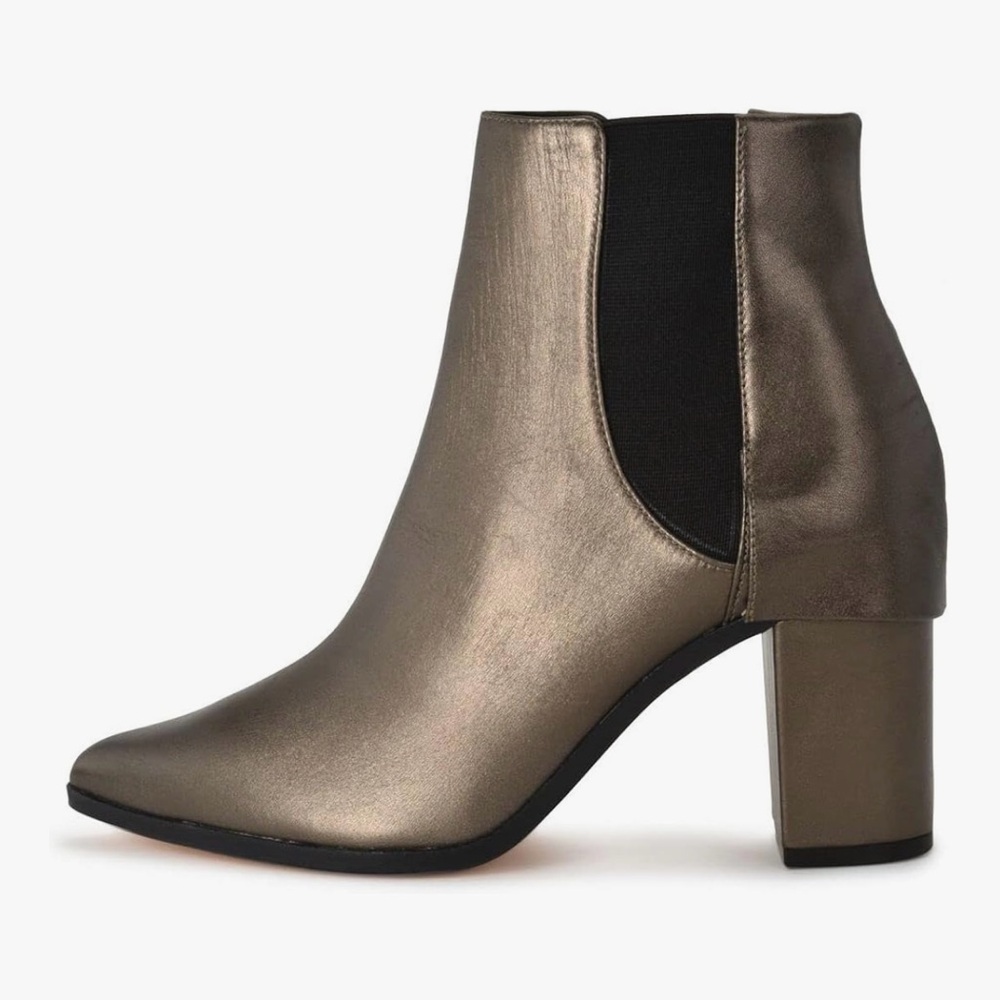 SCHUTZ Dibny Pewter Leather Chelsea Mid Block Heel Booties – Size 8.5